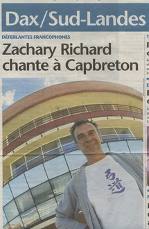 20 août 2004, quotidien Sud-Ouest : Zachary Richard à la une 20 août 2004, quotidien Sud-Ouest : Zachary Richard à la une