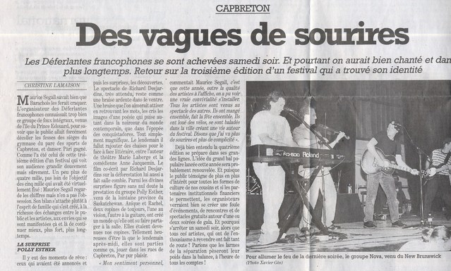 8 août 2000, dans Sud-Ouest, au lendemain des 3ème Déferlantes Francophones 8 août 2000, dans Sud-Ouest, au lendemain des 3ème Déferlantes Francophones