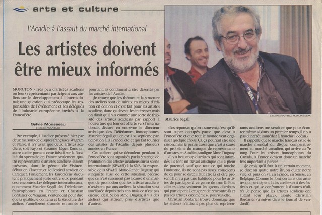 11 novembre 2004, durant la Franco-Fête de Moncton : entretien dans le quotidien L'Acadie Nouvelle 11 novembre 2004, durant la Franco-Fête de Moncton : entretien dans le quotidien L'Acadie Nouvelle