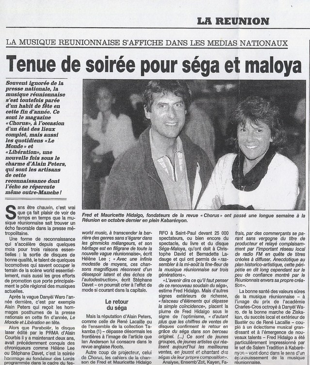 Quotidien de la Réunion, 31 décembre 2000, Fred et Mauricette en reportage dans l'océan Indien Quotidien de la Réunion, 31 décembre 2000, Fred et Mauricette en reportage dans l'océan Indien