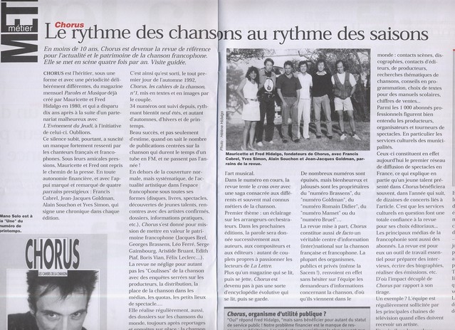 Avril 2001, double page sur Chorus dans la lettre bimestrielle des sociétaires de la SACEM Avril 2001, double page sur Chorus dans la lettre bimestrielle des sociétaires de la SACEM